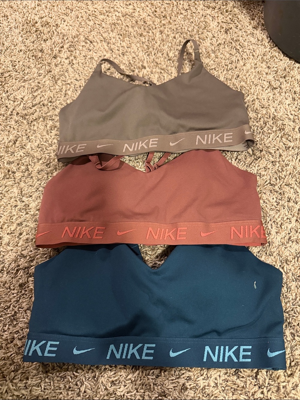 Nike 3-Pack Sports Bralettes - Gray, Rust, Teal